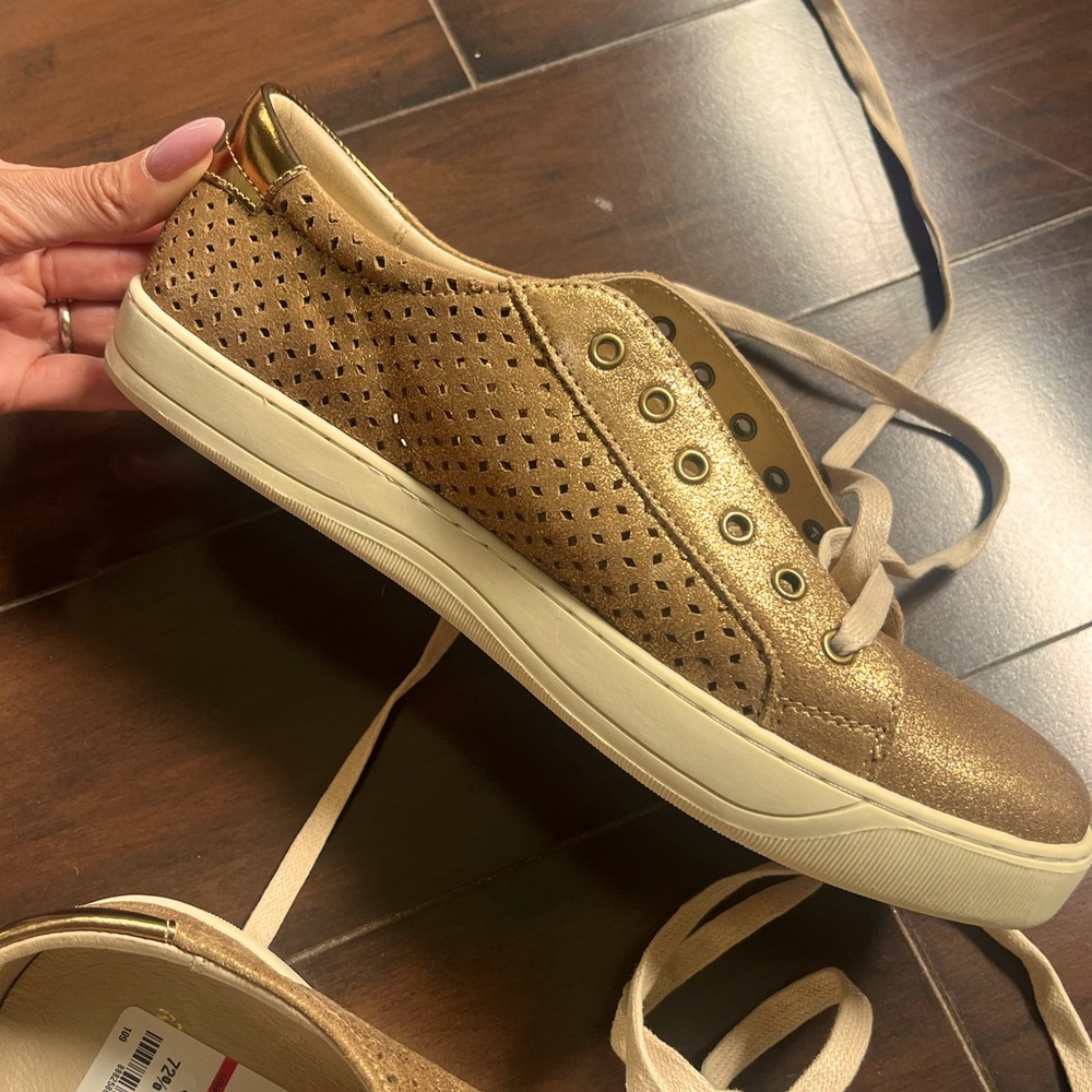Johnston and Murphy Gold Perforated Women's Sneakers